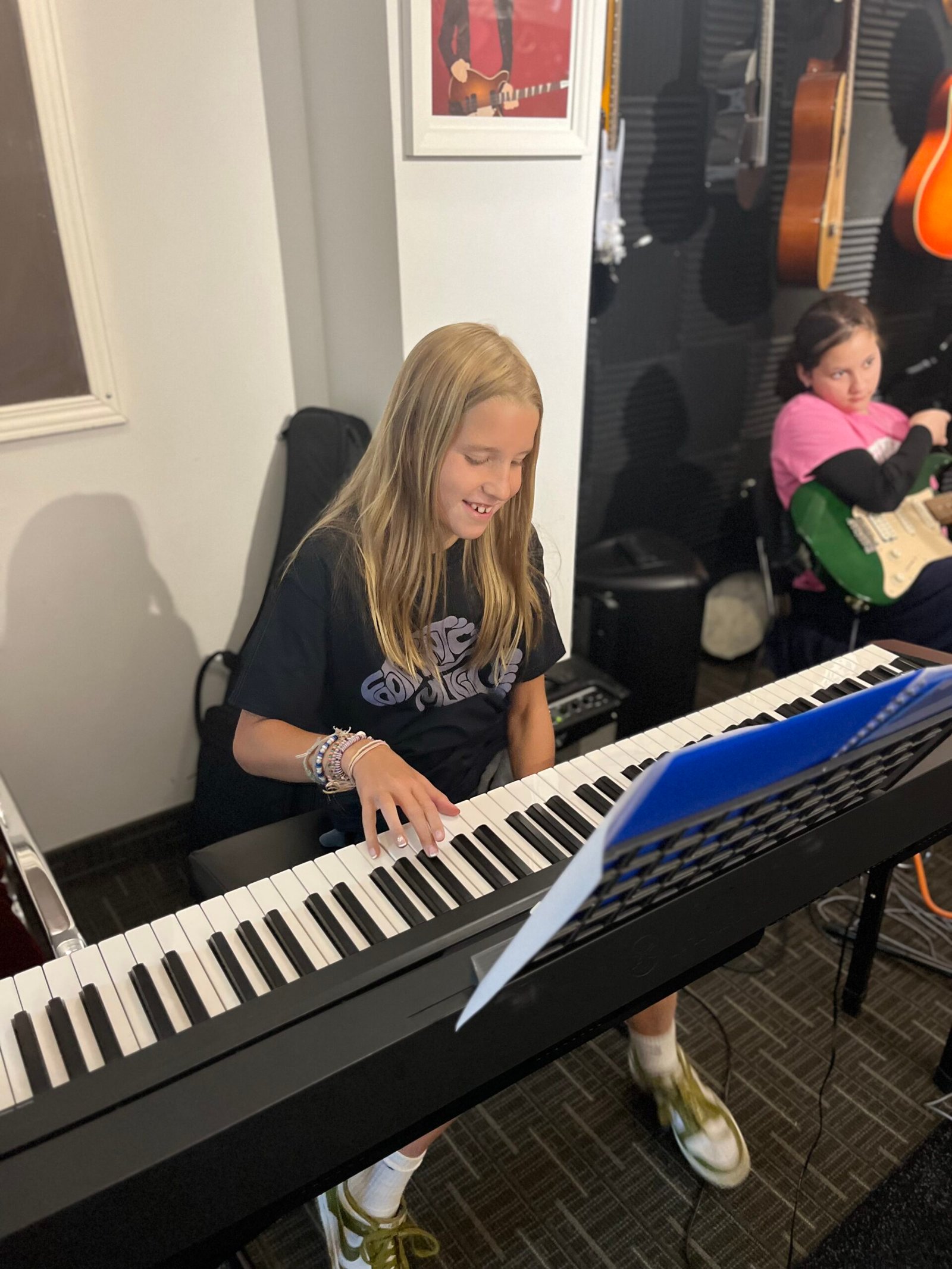 Campers playing music together